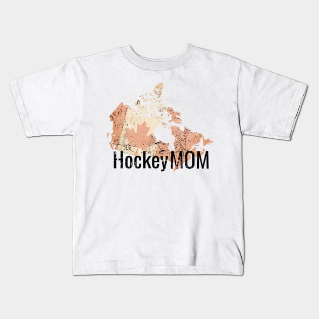 Hockey Mom with Canada flag in Sepia Kids T-Shirt by M Dee Signs